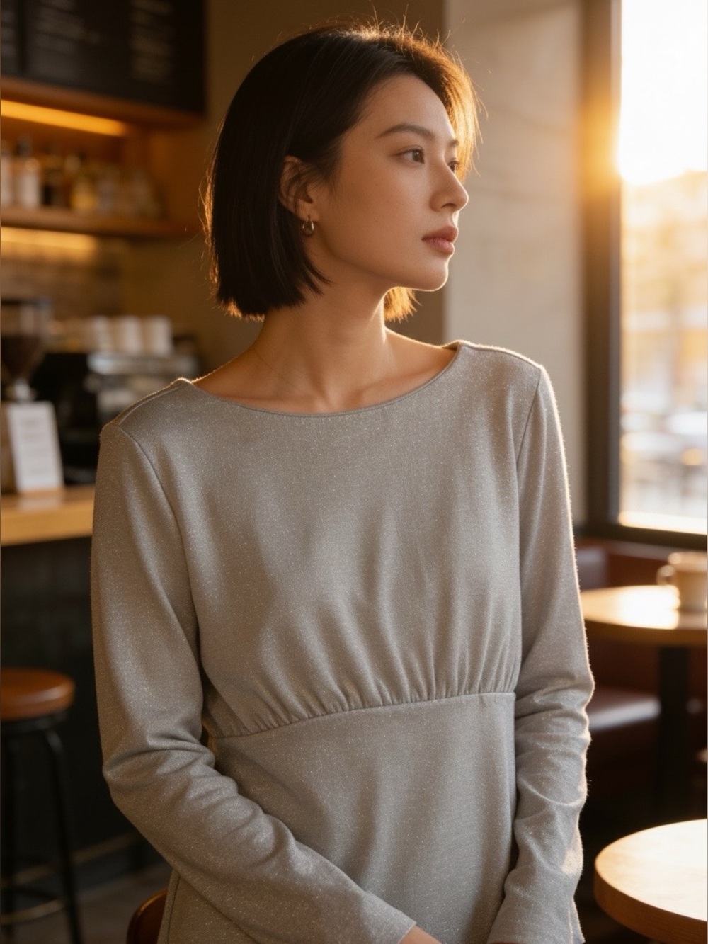 NWT Banana Republic Shimmer Crewneck LS Sweater in Silver- Size XL